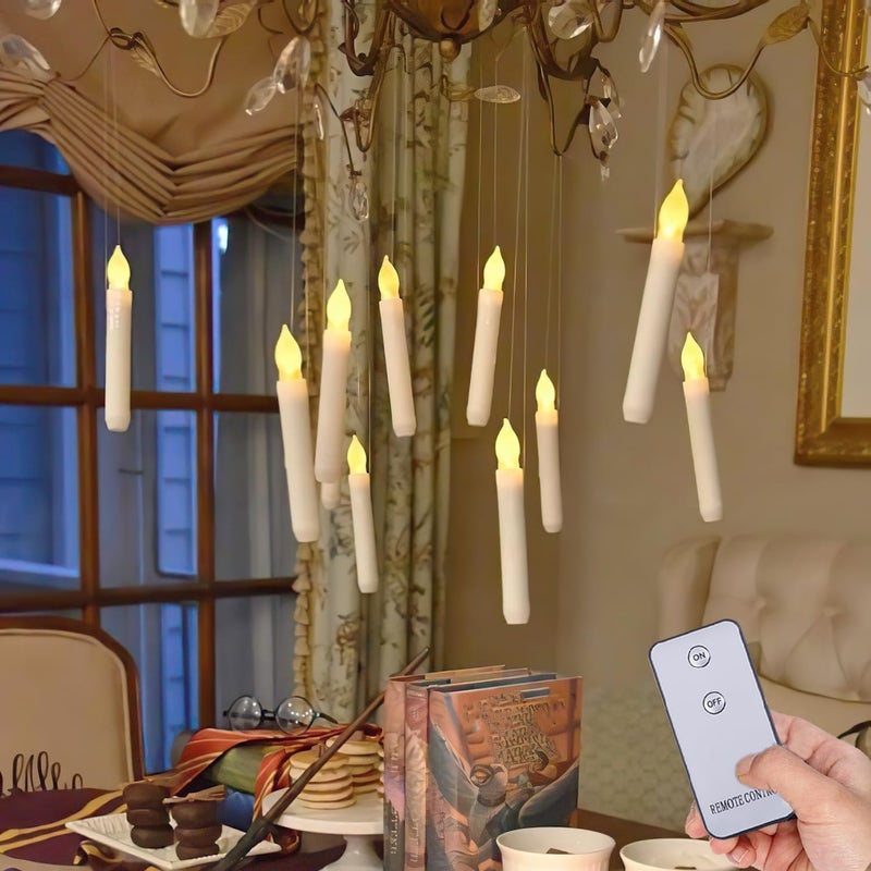 Homemory LED Batteries Operated Taper Candles with Remote, Flickering Light Flameless Taper Window Candle, Set of 12 Warm Yellow Fake Candles for Halloween, Church, Party - Image 2